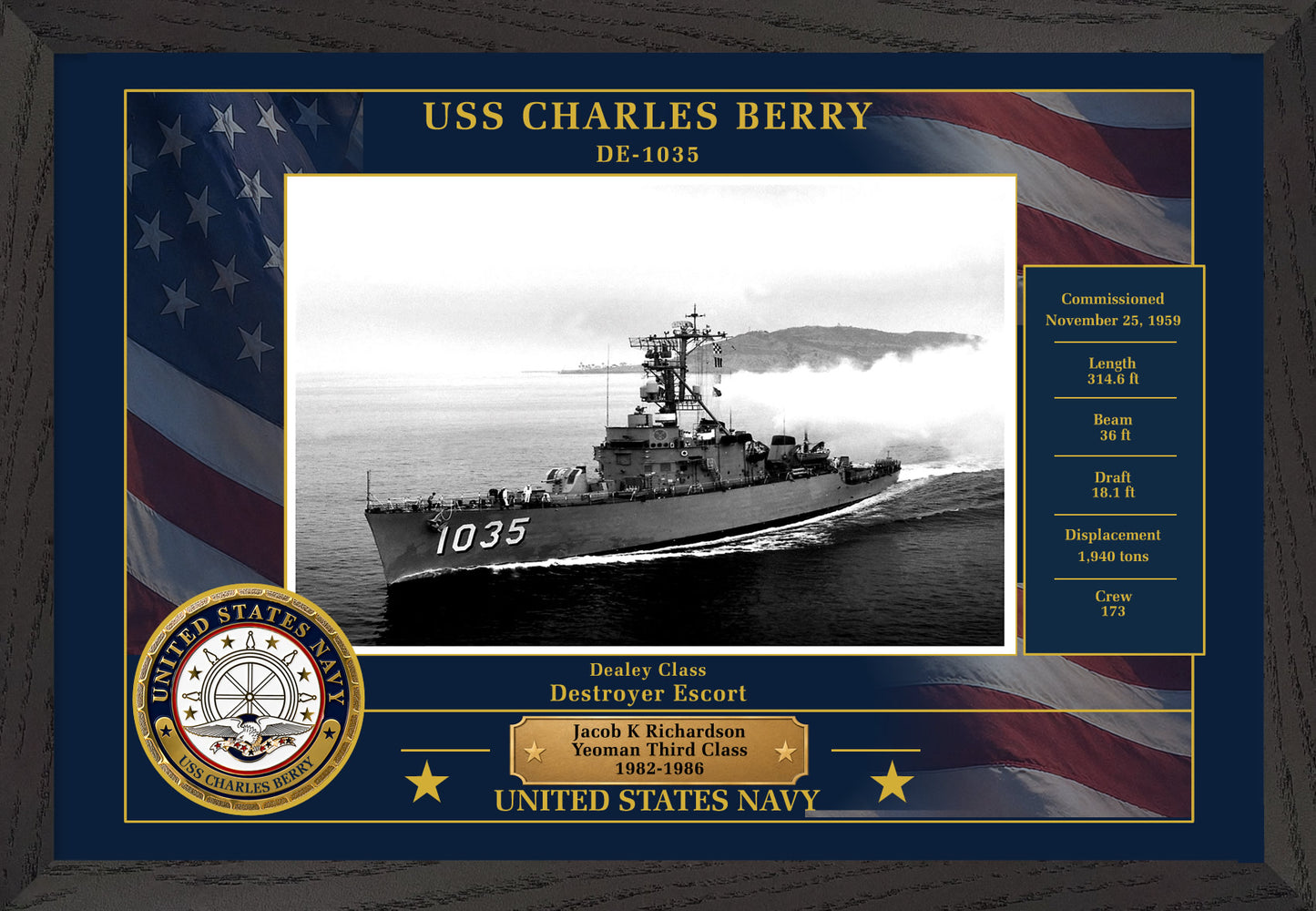USS Charles Berry DE-1035 Framed Patriotic Photo