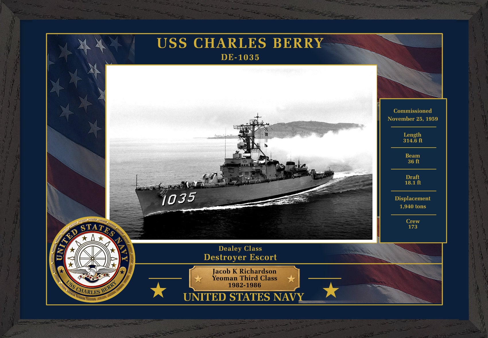 USS Charles Berry DE-1035 Framed Patriotic Photo