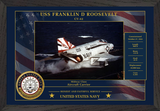 USS Franklin D Roosevelt CV-42 Framed Patriotic Photo