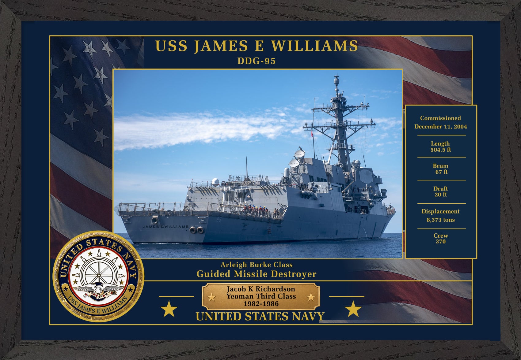 USS James E Williams DDG-95 Framed Patriotic Photo