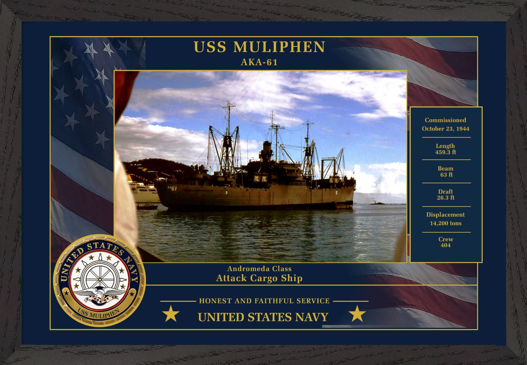 USS Muliphen AKA-61 Framed Patriotic Photo