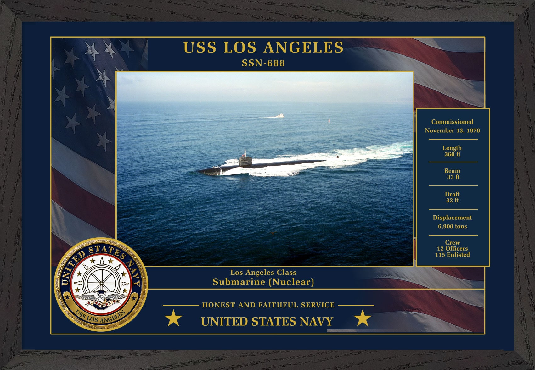 USS Los Angeles SSN-688 Framed Patriotic Photo