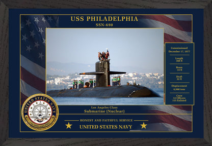 USS Philadelphia SSN-690 Framed Patriotic Photo