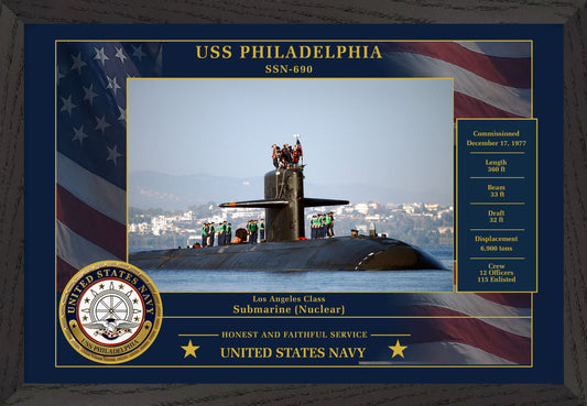 USS Philadelphia SSN-690 Framed Patriotic Photo