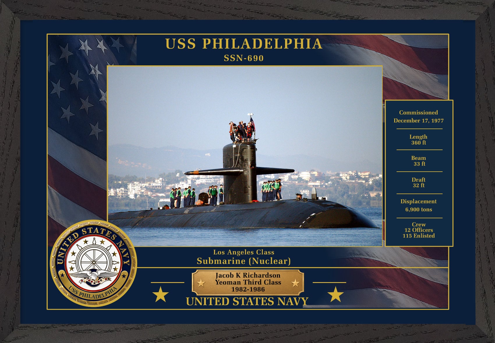 USS Philadelphia SSN-690 Framed Patriotic Photo