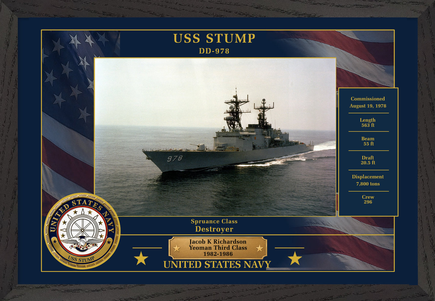 USS Stump DD-978 Framed Patriotic Photo