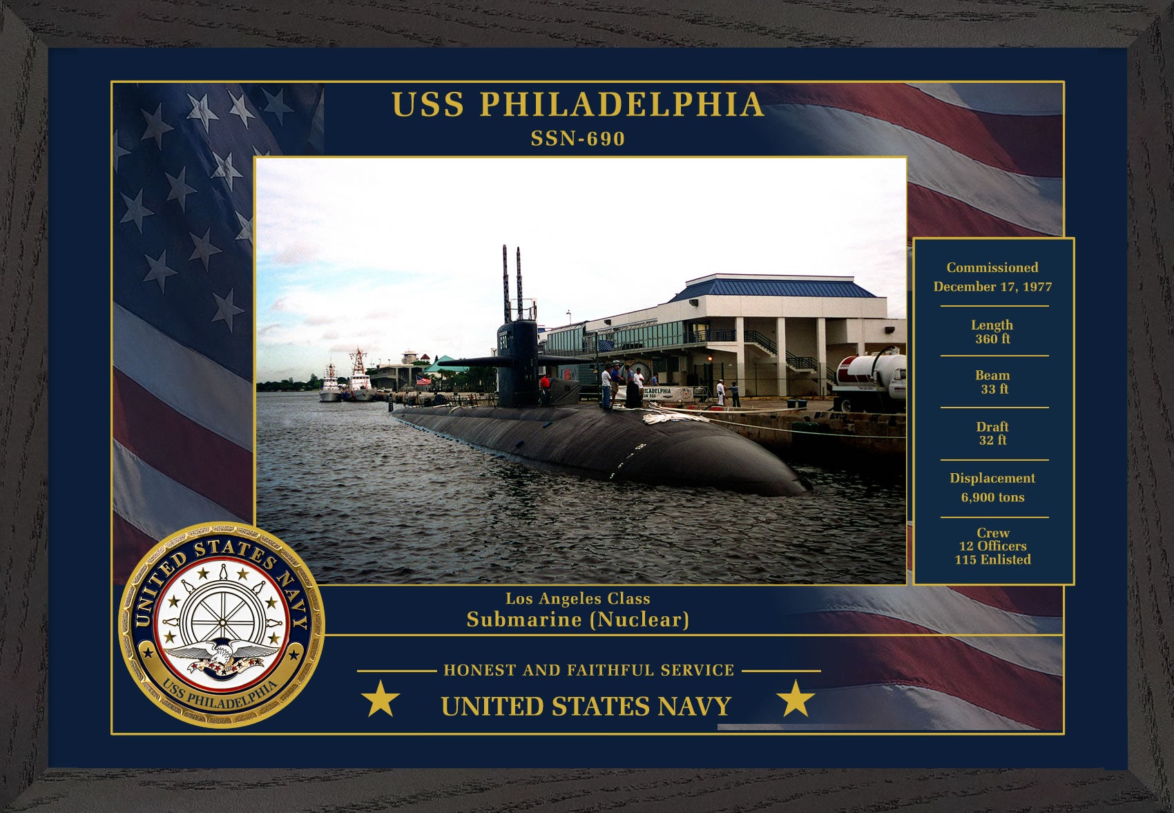 USS Philadelphia SSN-690 Framed Patriotic Photo