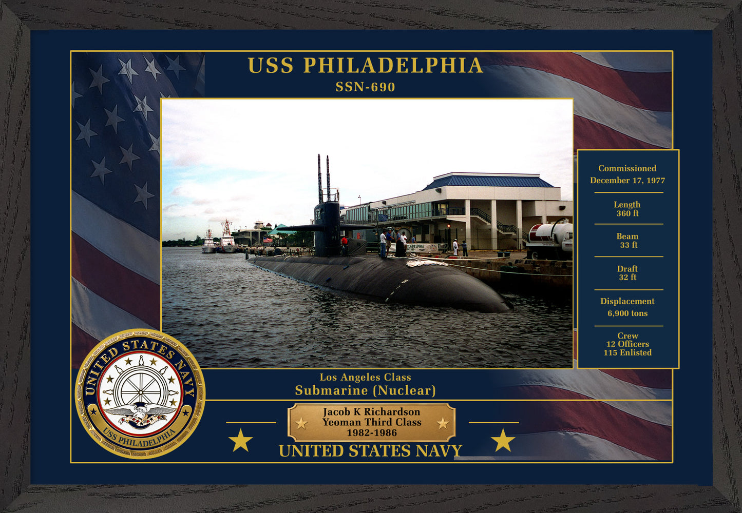 USS Philadelphia SSN-690 Framed Patriotic Photo
