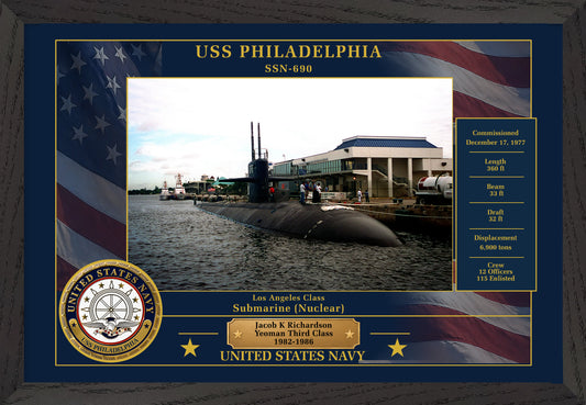 USS Philadelphia SSN-690 Framed Patriotic Photo