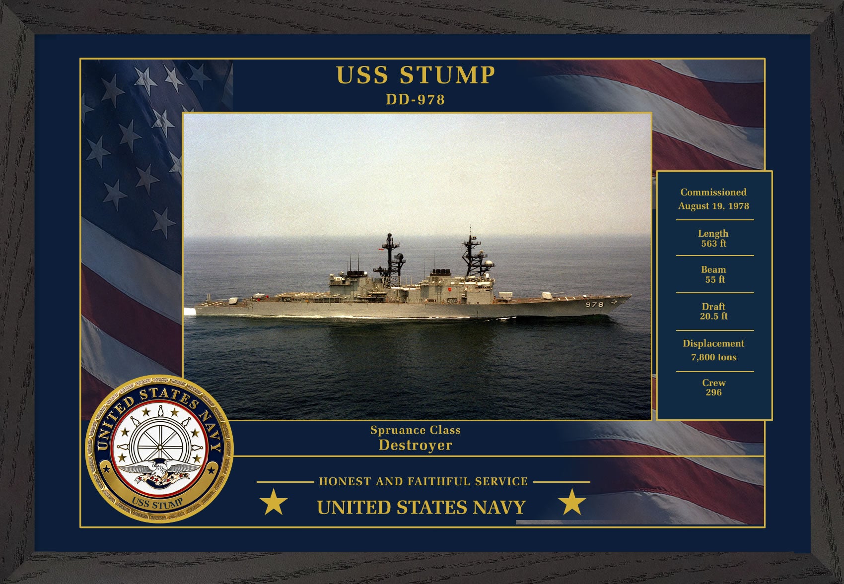 USS Stump DD-978 Framed Patriotic Photo