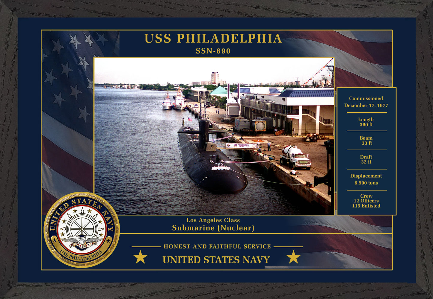 USS Philadelphia SSN-690 Framed Patriotic Photo
