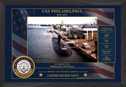 USS Philadelphia SSN-690 Framed Patriotic Photo