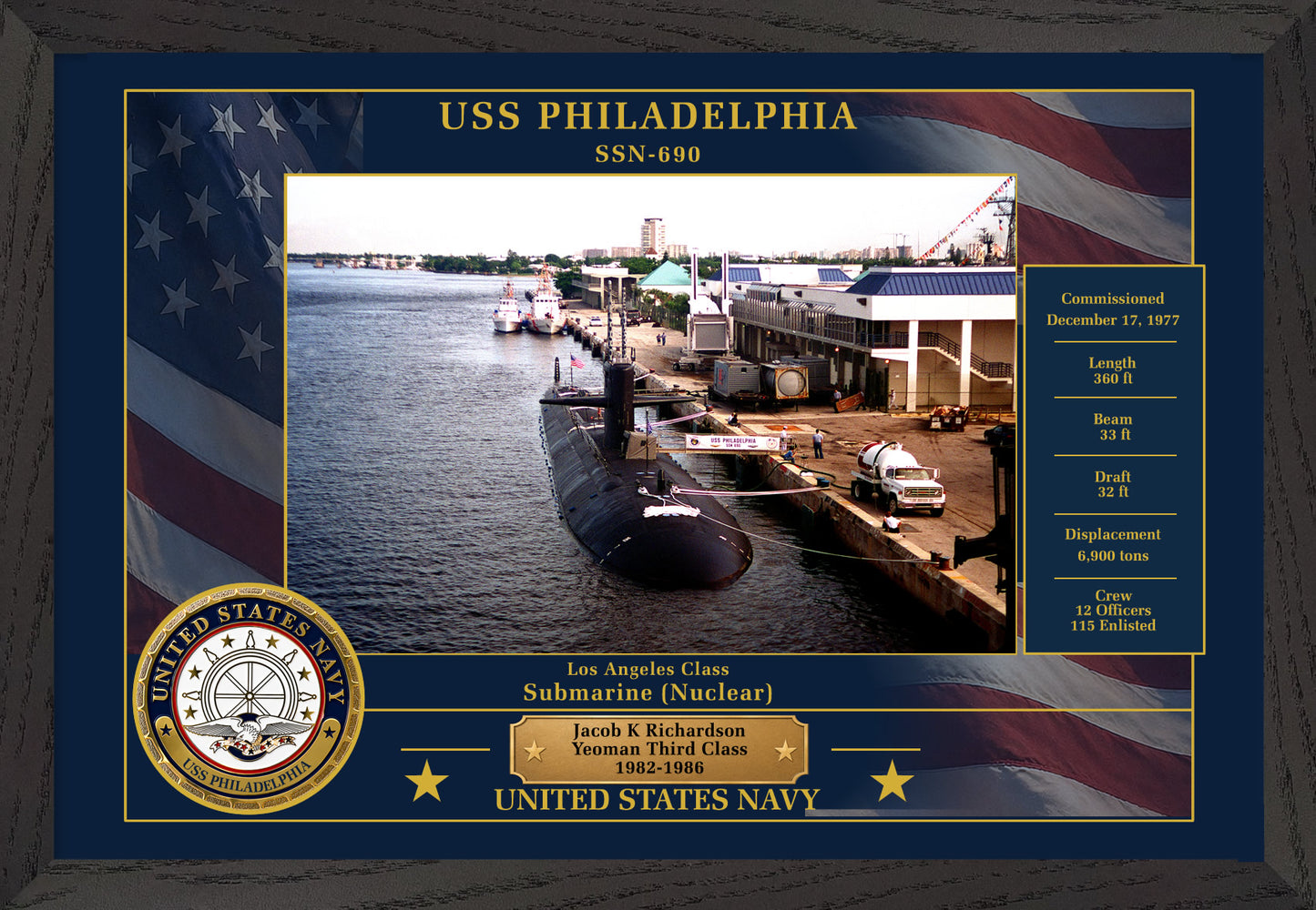 USS Philadelphia SSN-690 Framed Patriotic Photo