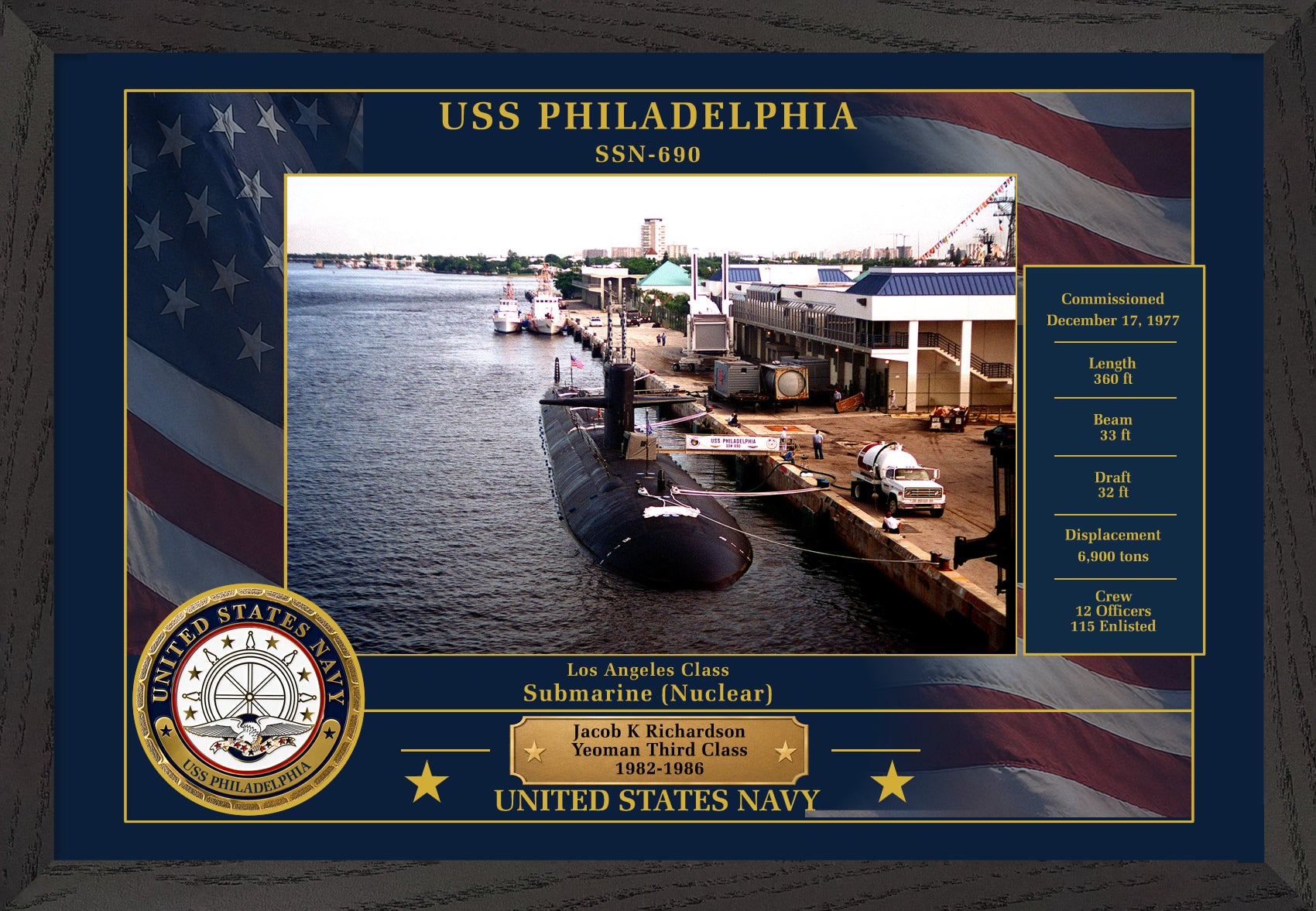 USS Philadelphia SSN-690 Framed Patriotic Photo