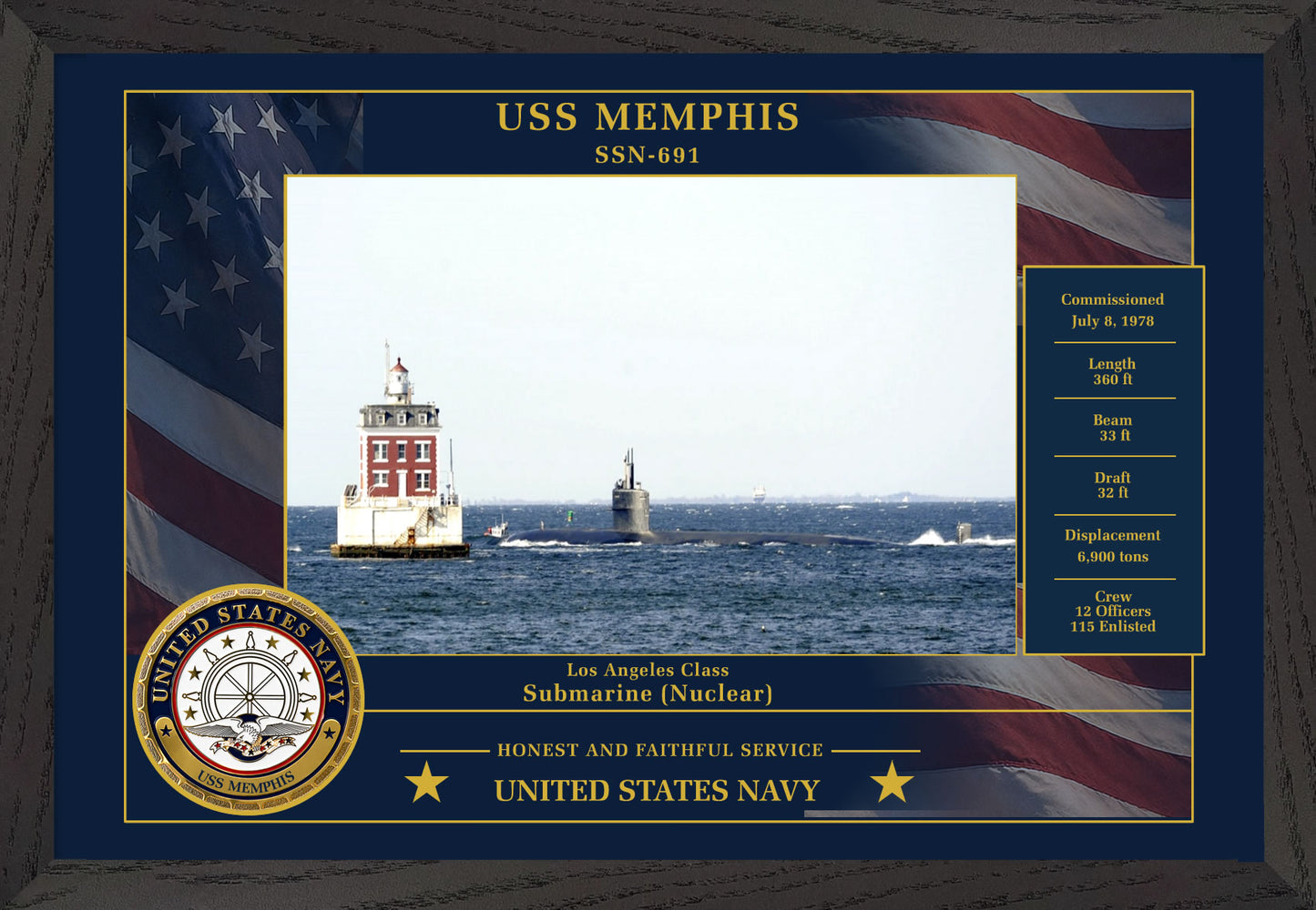 USS Memphis SSN-691 Framed Patriotic Photo