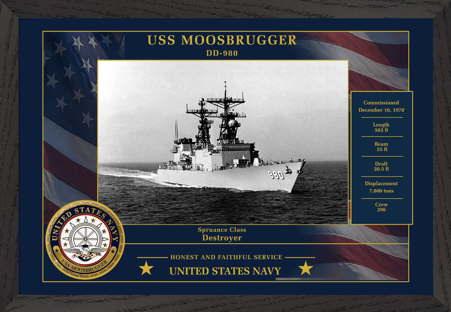USS Moosbrugger DD-980 Framed Patriotic Photo