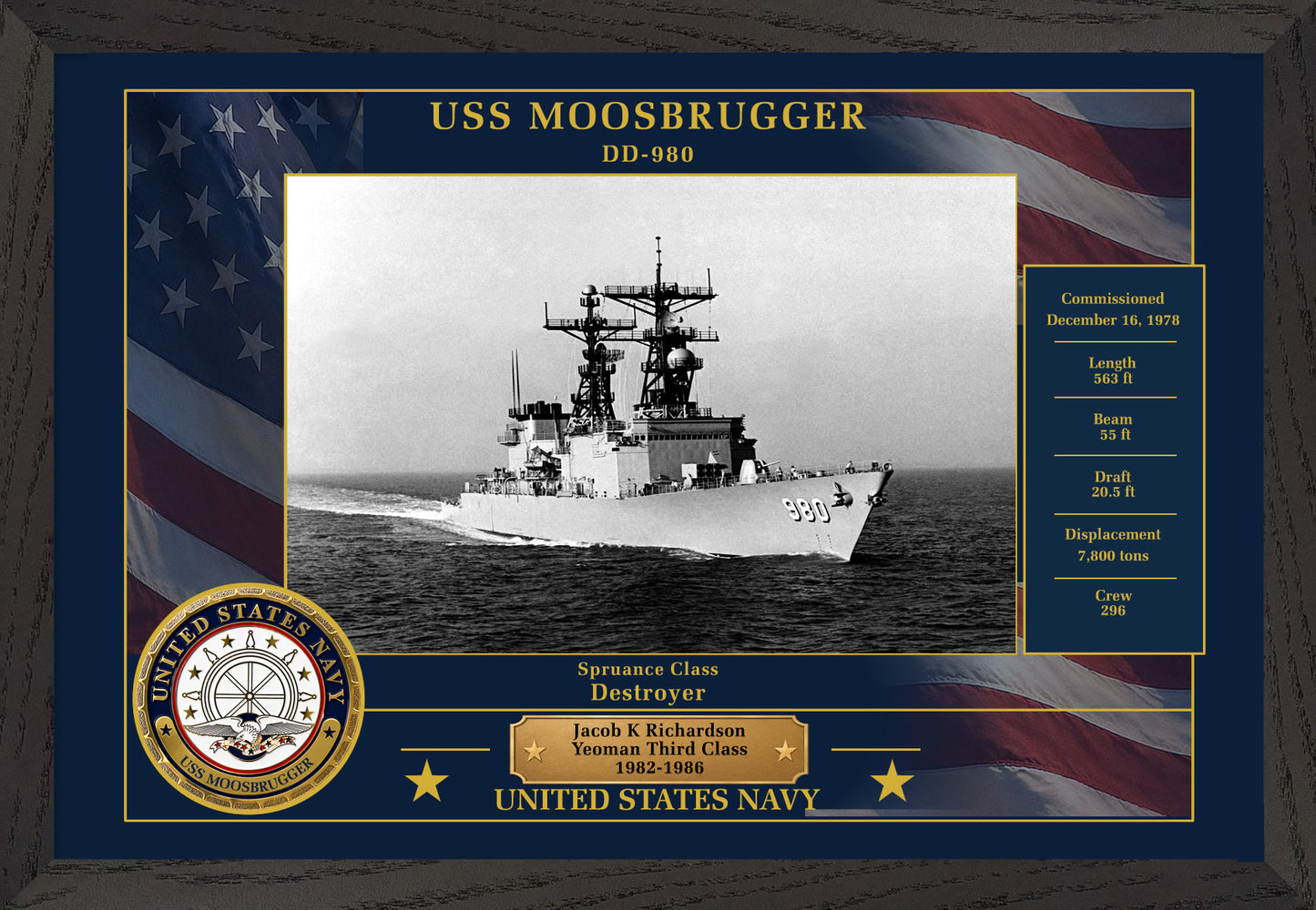 USS Moosbrugger DD-980 Framed Patriotic Photo