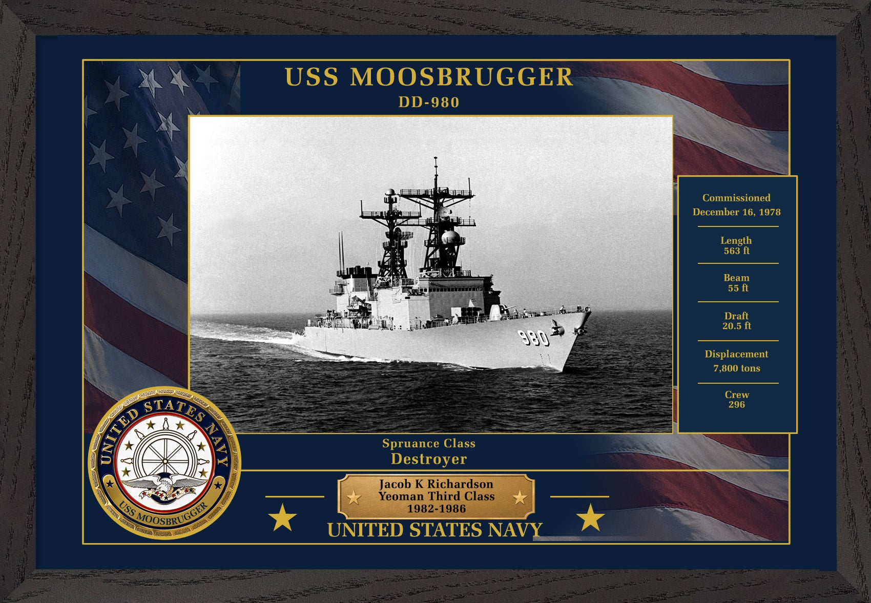 USS Moosbrugger DD-980 Framed Patriotic Photo