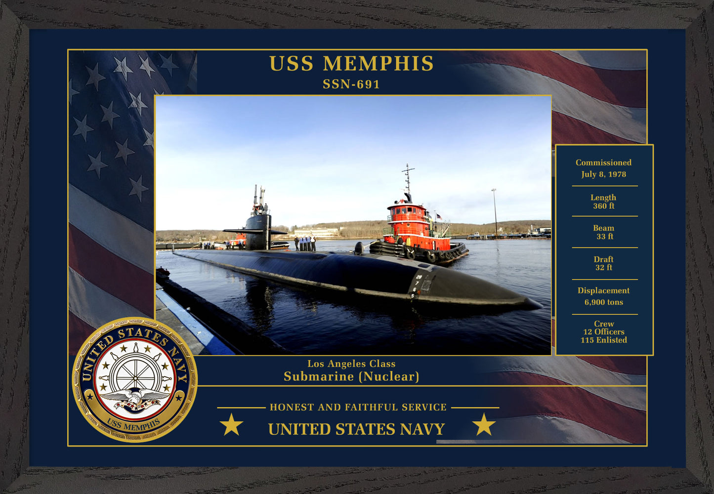 USS Memphis SSN-691 Framed Patriotic Photo