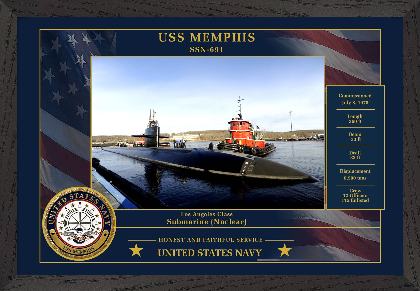USS Memphis SSN-691 Framed Patriotic Photo