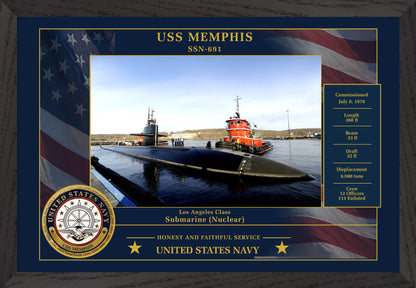 USS Memphis SSN-691 Framed Patriotic Photo