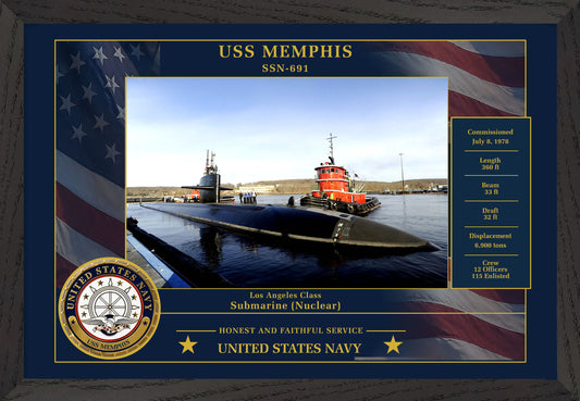 USS Memphis SSN-691 Framed Patriotic Photo