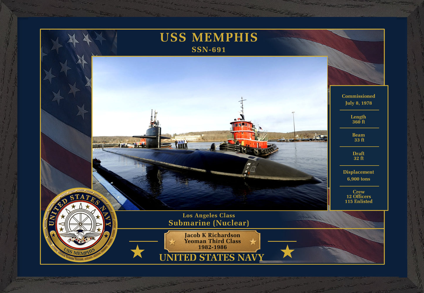 USS Memphis SSN-691 Framed Patriotic Photo