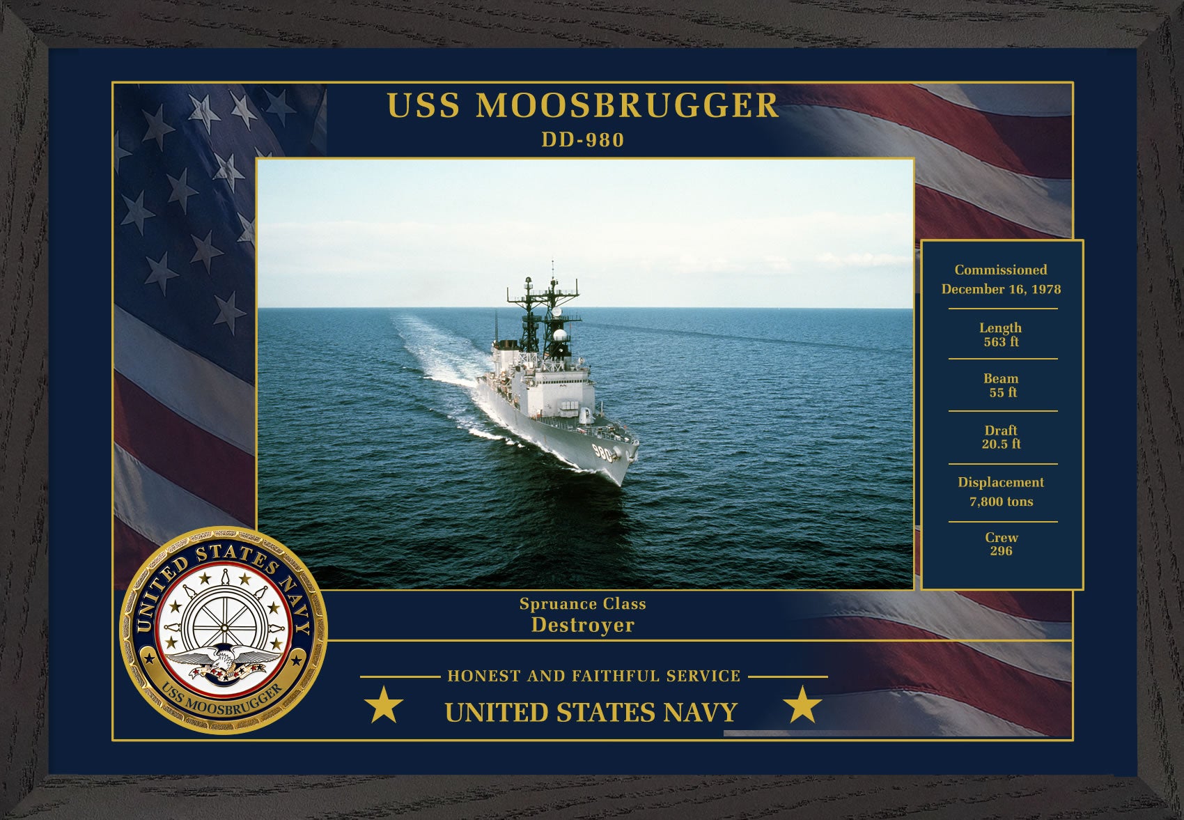 USS Moosbrugger DD-980 Framed Patriotic Photo