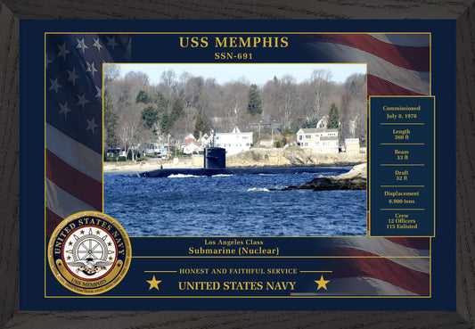 USS Memphis SSN-691 Framed Patriotic Photo
