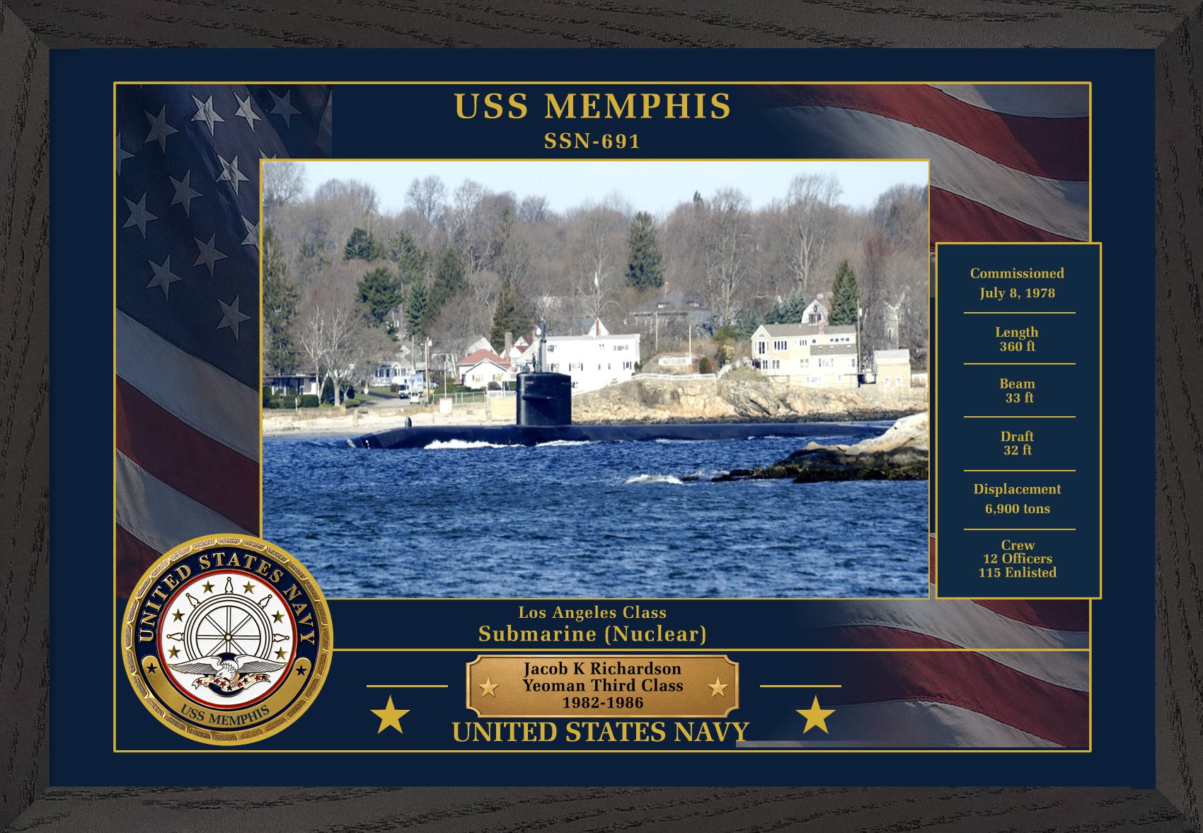 USS Memphis SSN-691 Framed Patriotic Photo