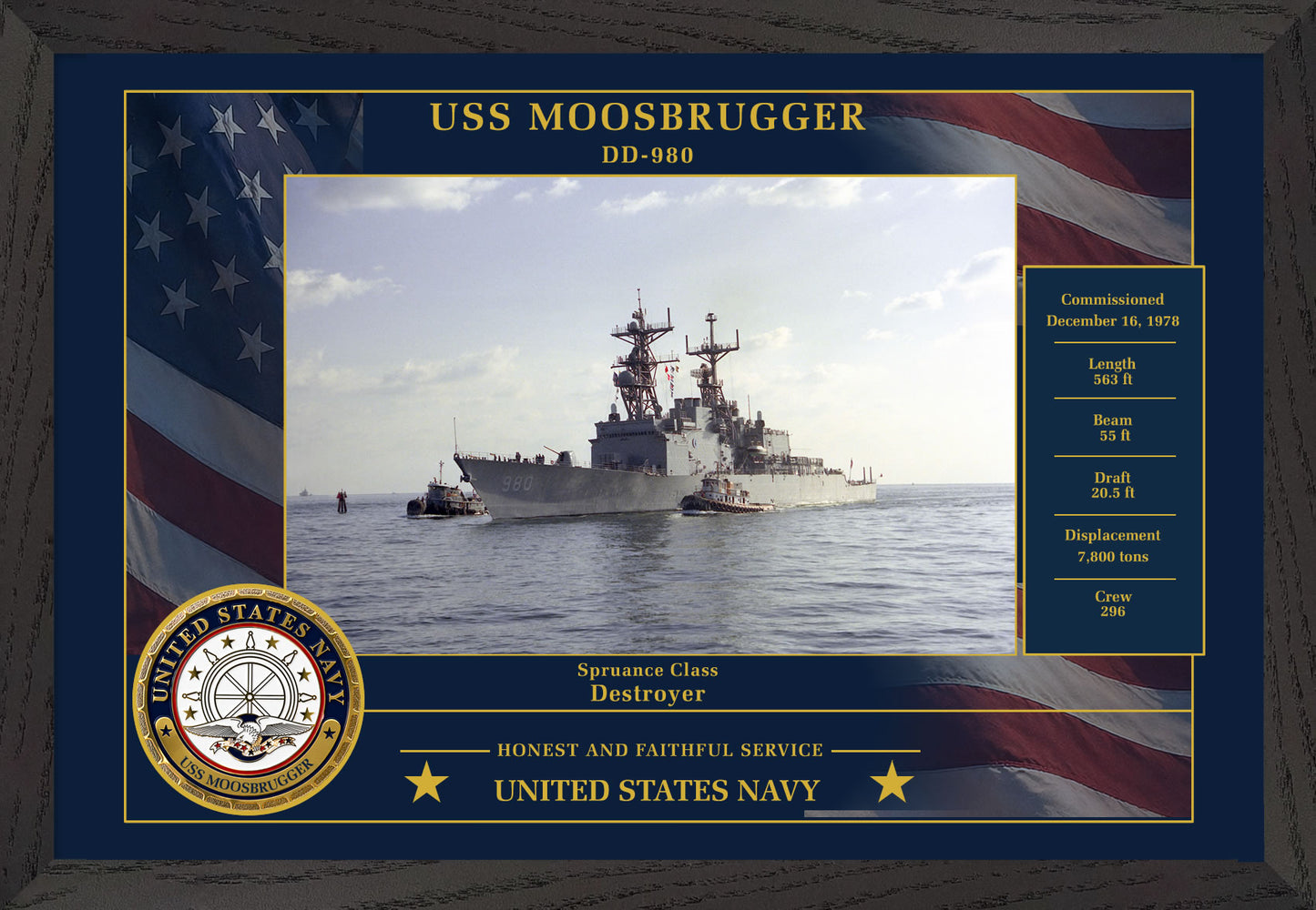 USS Moosbrugger DD-980 Framed Patriotic Photo