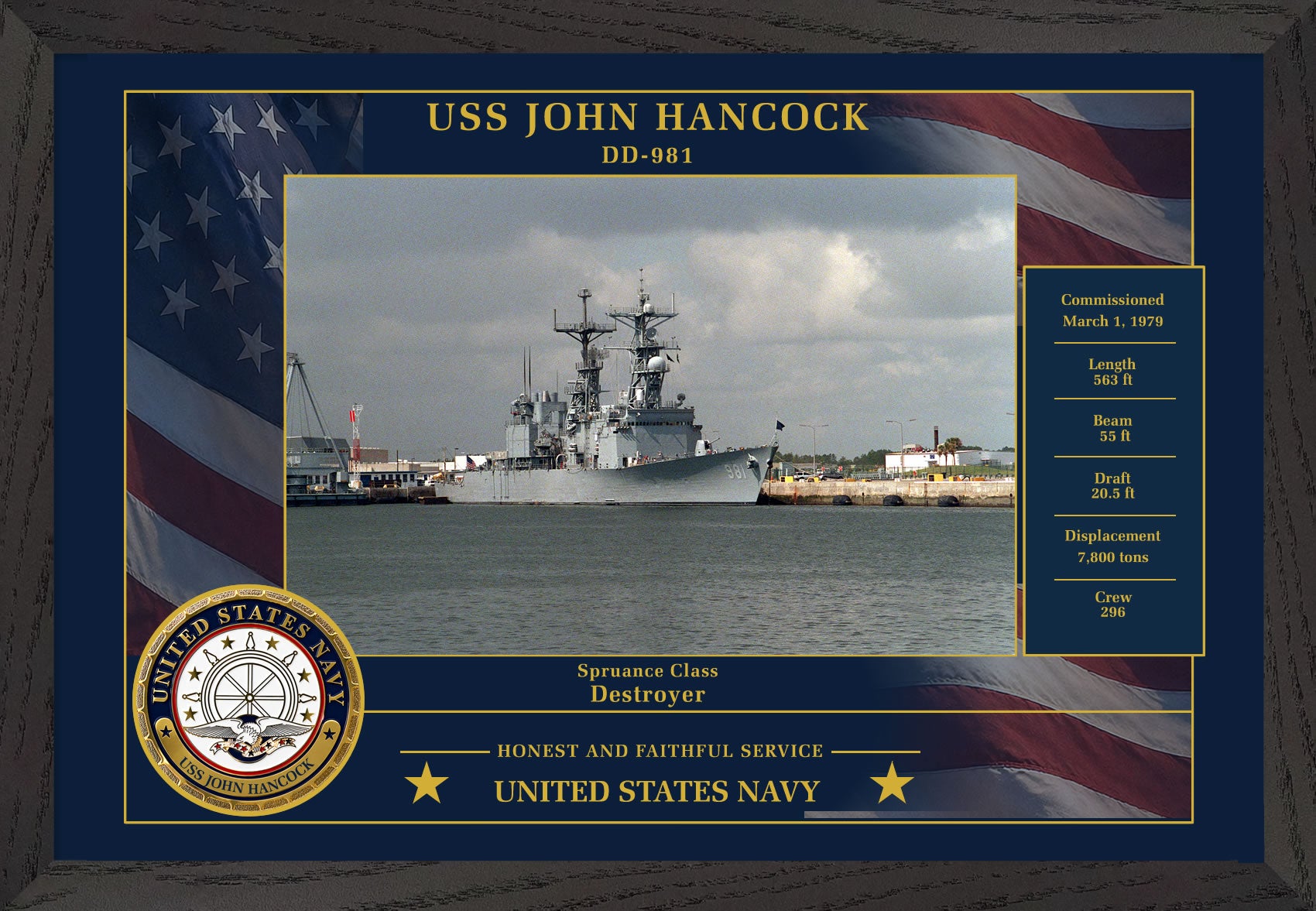 USS John Hancock DD-981 Framed Patriotic Photo