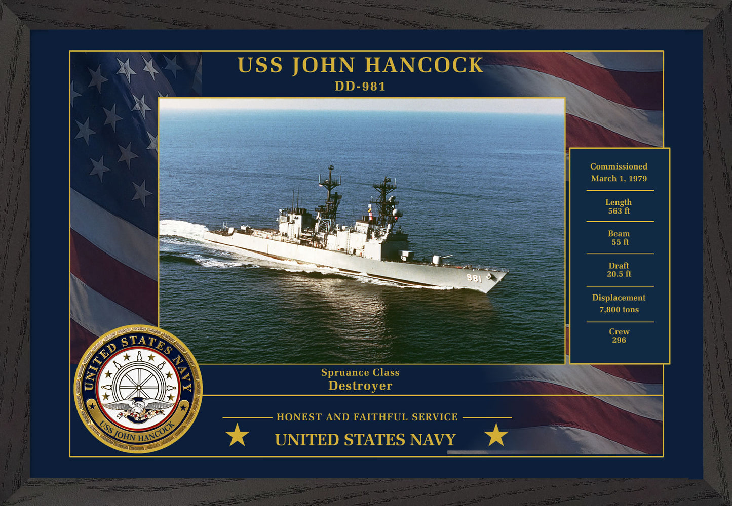 USS John Hancock DD-981 Framed Patriotic Photo