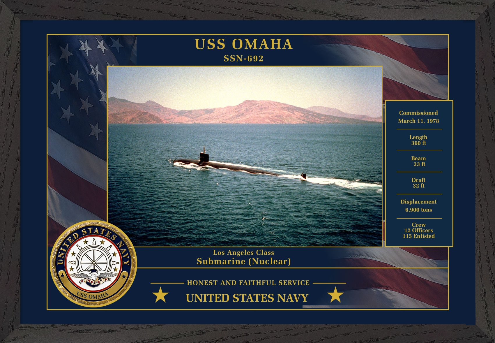 USS Omaha SSN-692 Framed Patriotic Photo