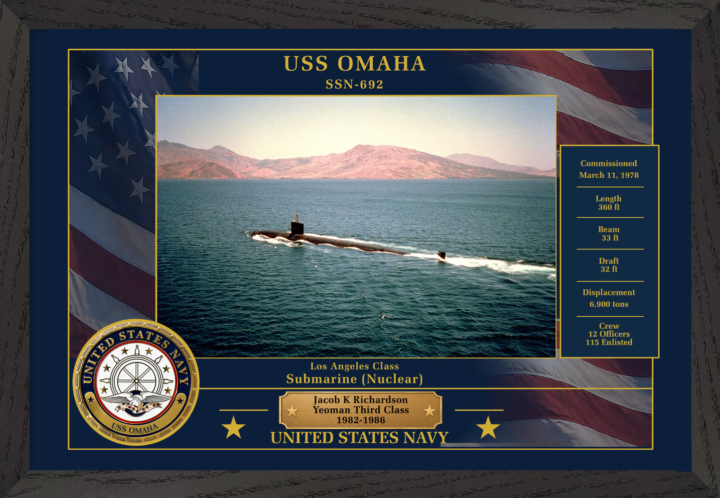 USS Omaha SSN-692 Framed Patriotic Photo