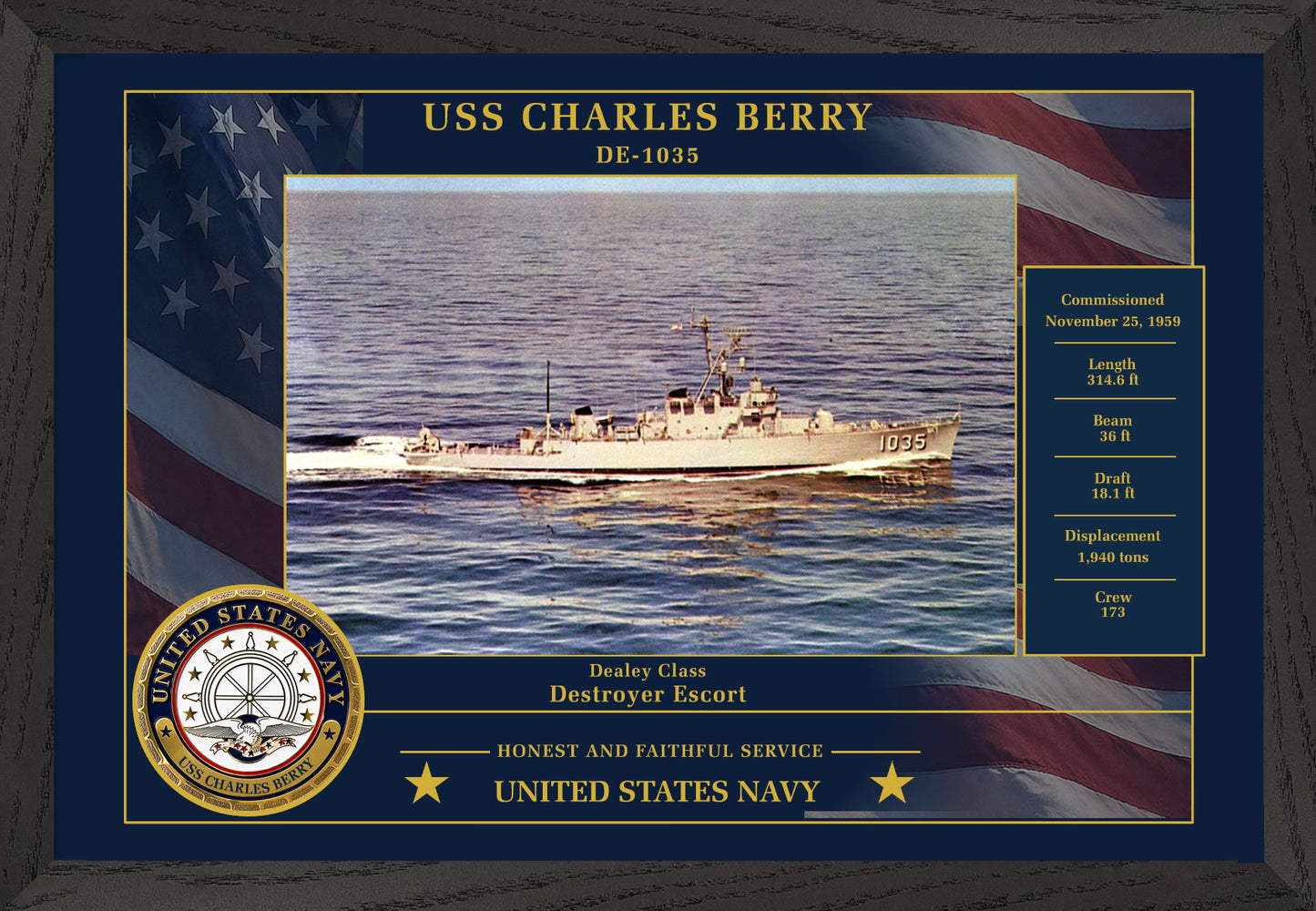 USS Charles Berry DE-1035 Framed Patriotic Photo