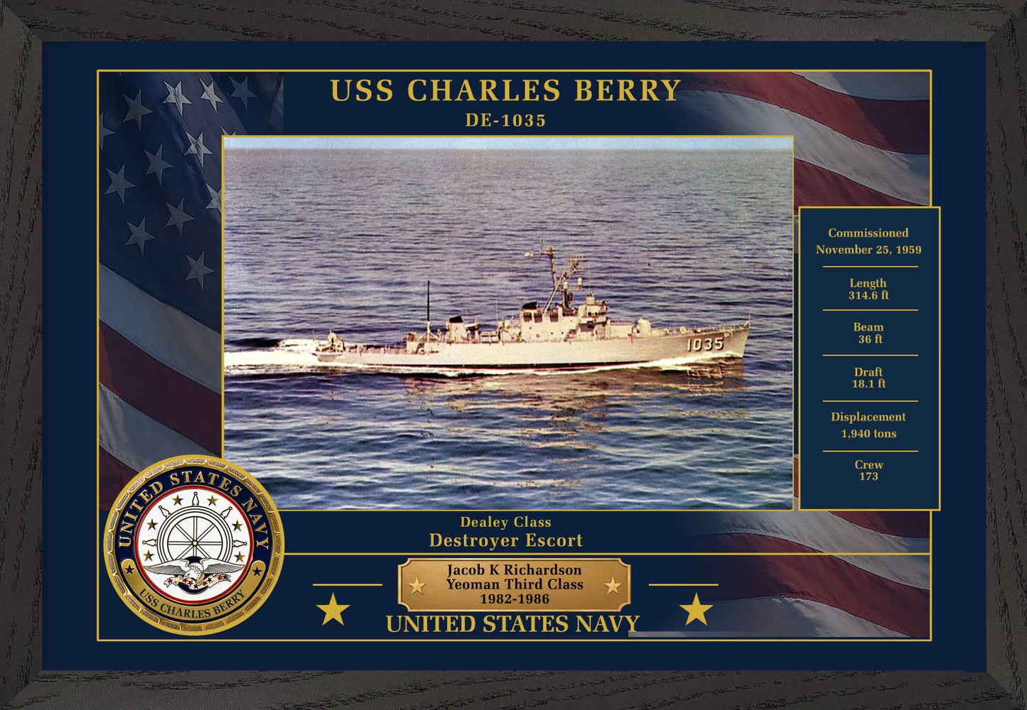 USS Charles Berry DE-1035 Framed Patriotic Photo