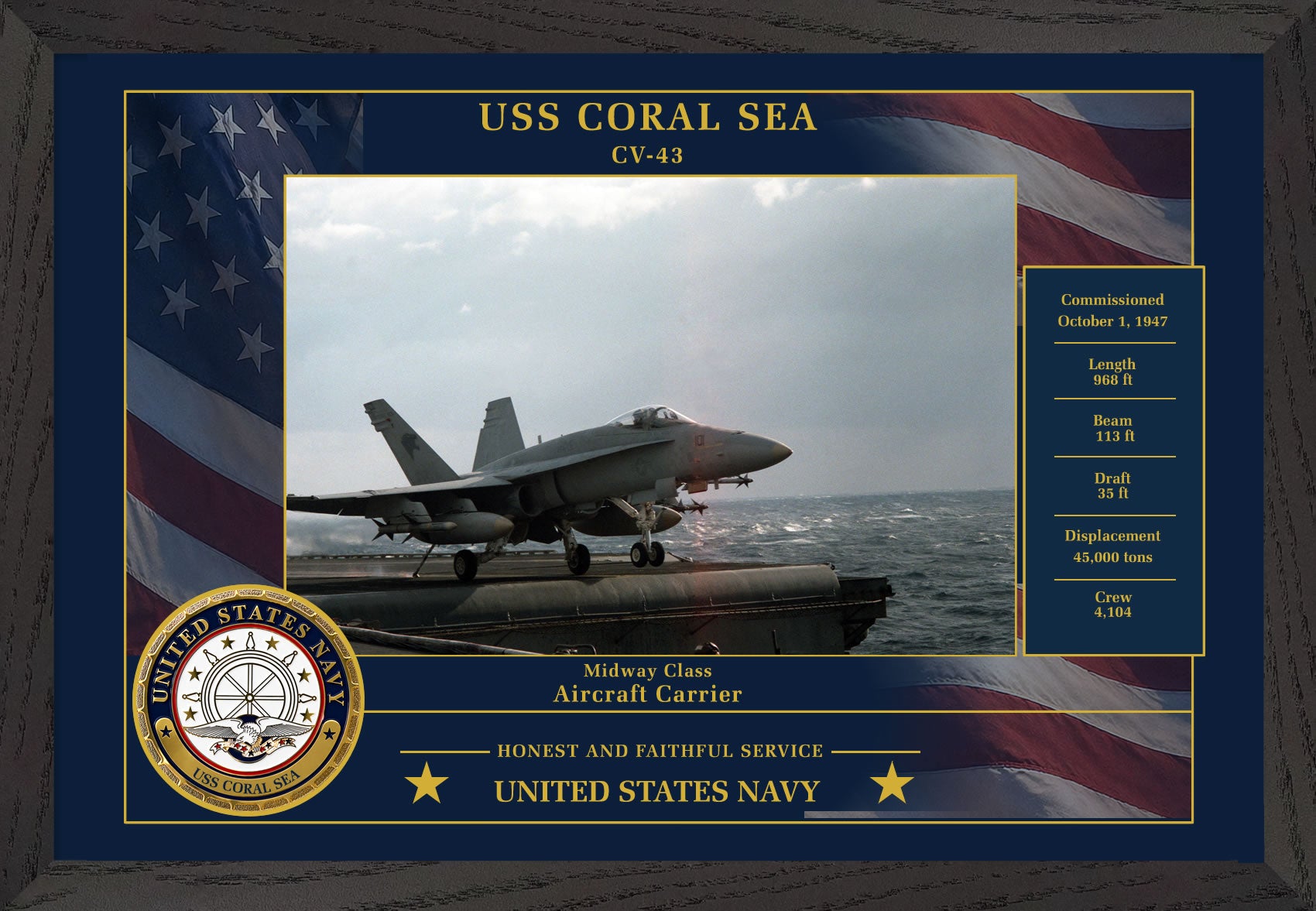 USS Coral Sea CV-43 Framed Patriotic Photo