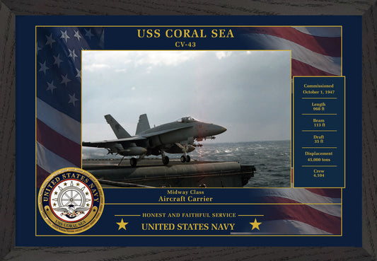 USS Coral Sea CV-43 Framed Patriotic Photo