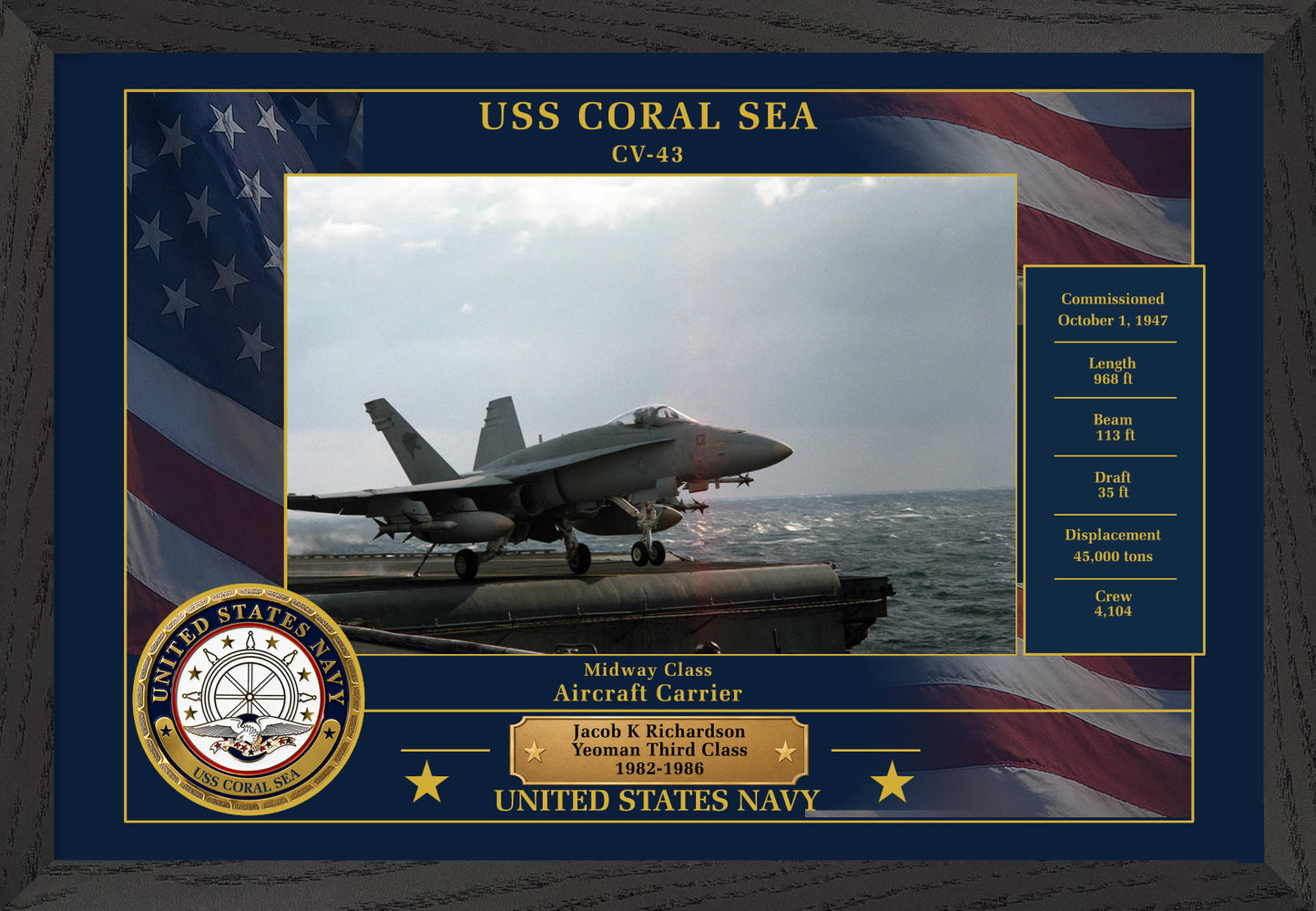 USS Coral Sea CV-43 Framed Patriotic Photo
