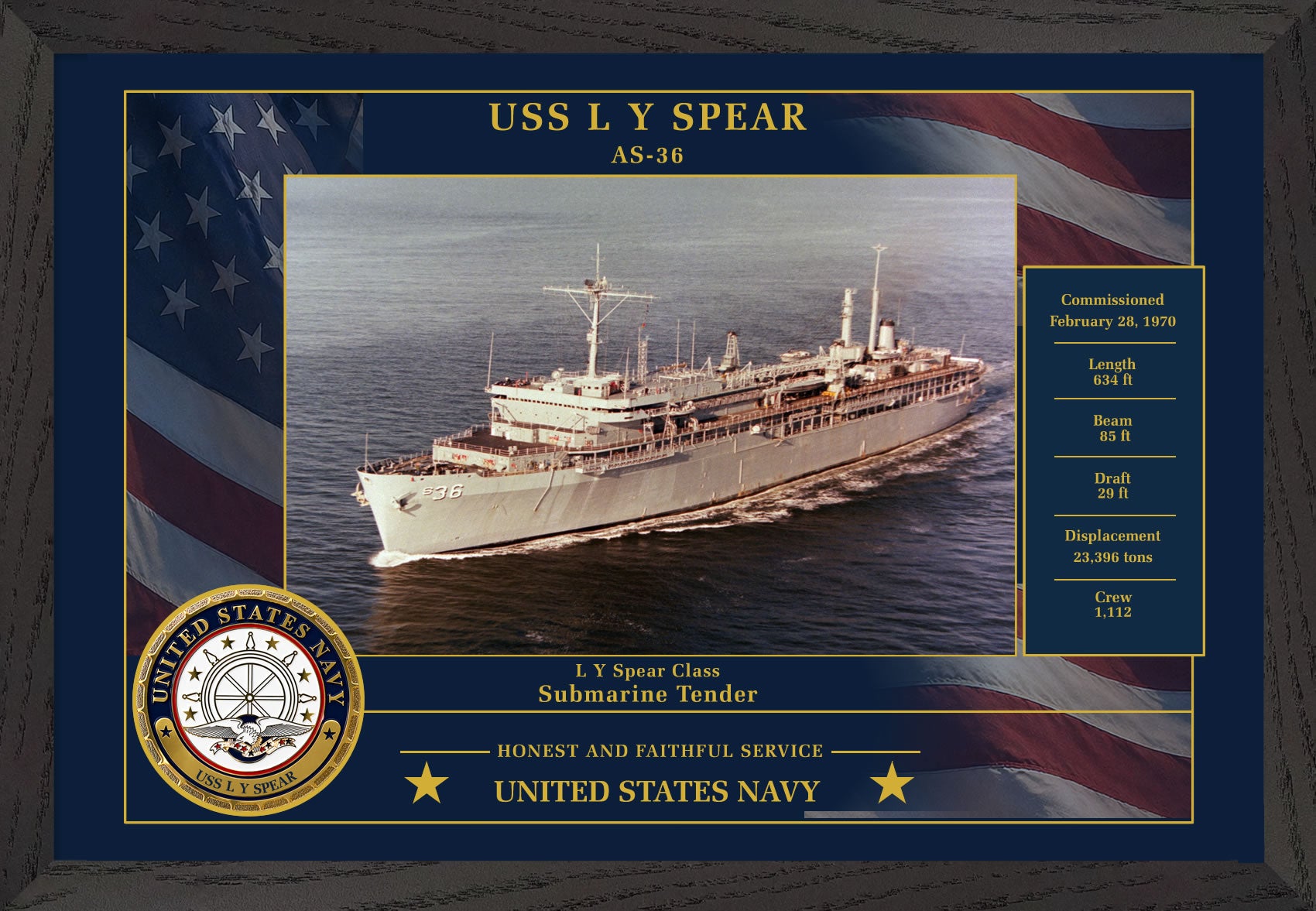 USS L Y Spear AS-36 Framed Patriotic Photo