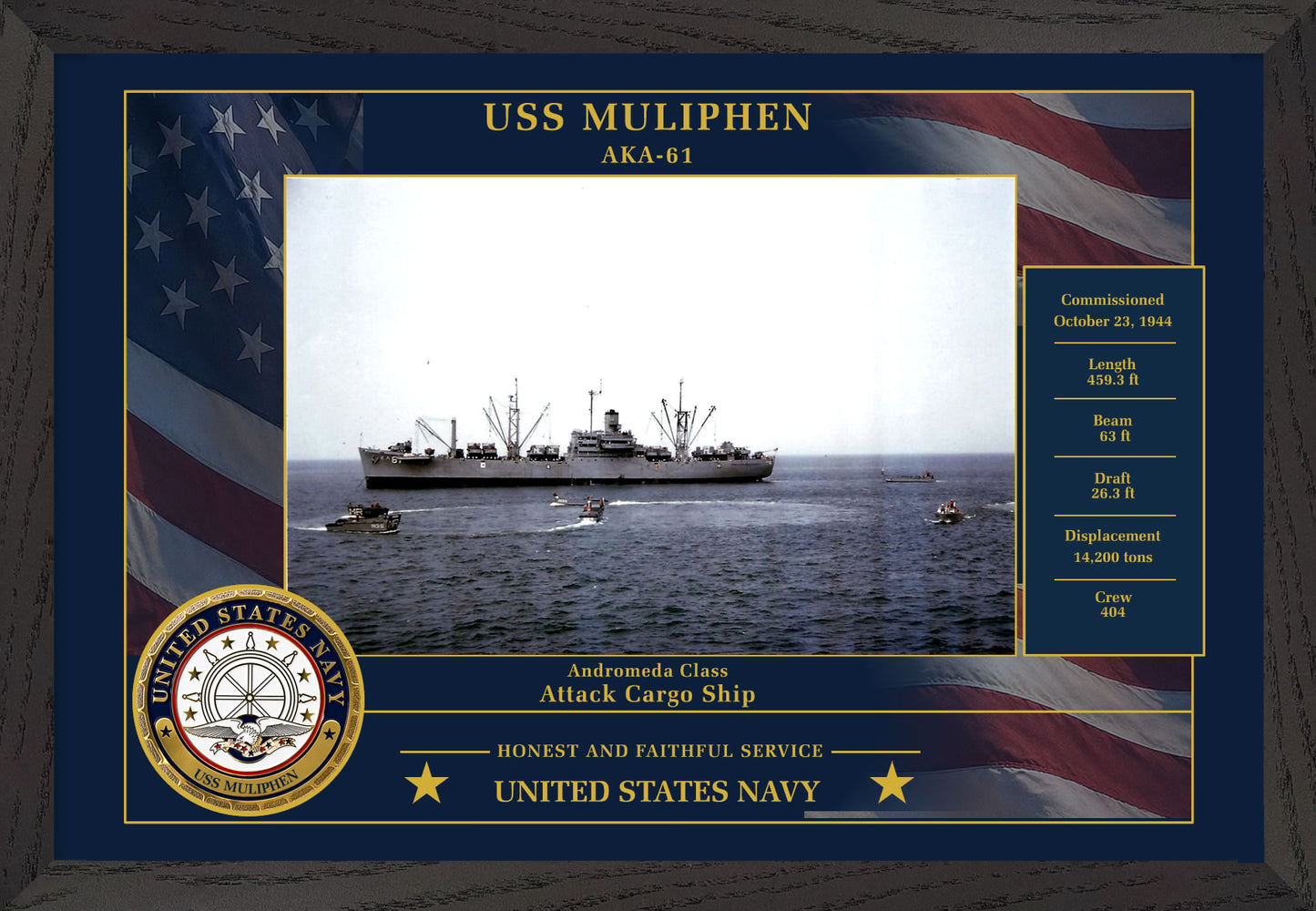 USS Muliphen AKA-61 Framed Patriotic Photo