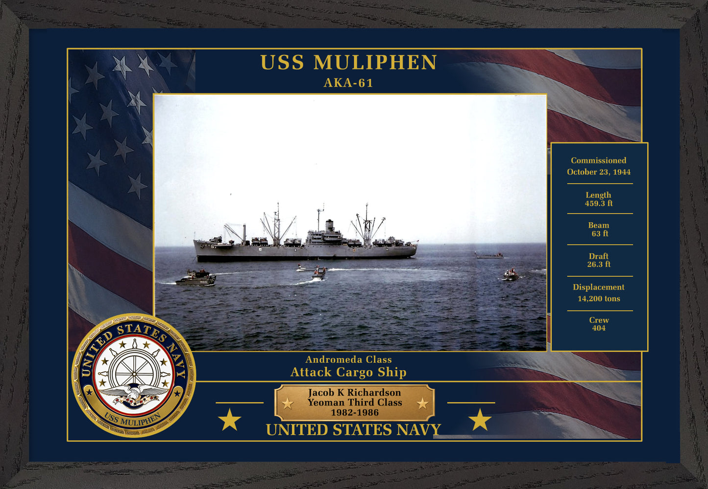 USS Muliphen AKA-61 Framed Patriotic Photo