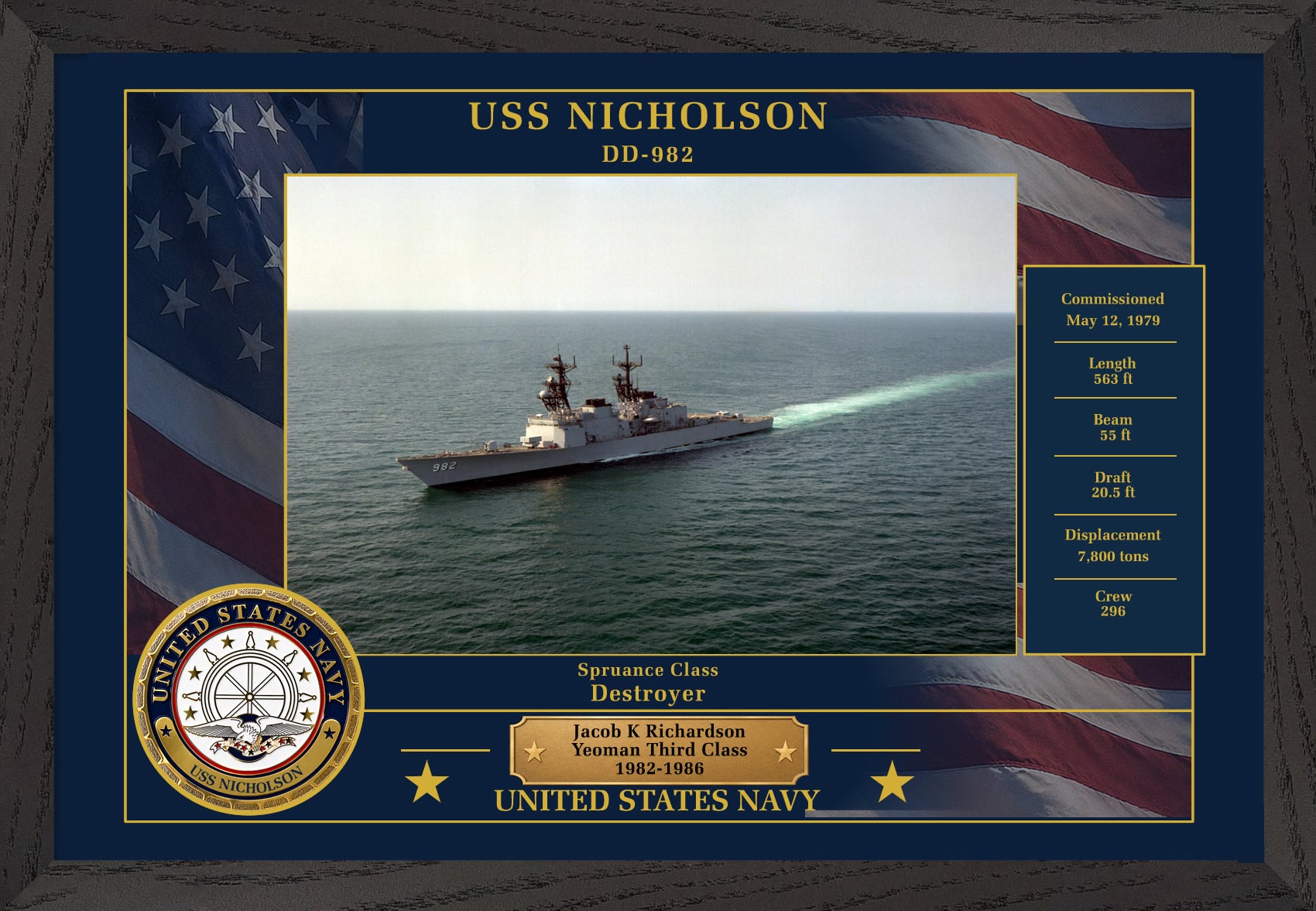 USS Nicholson DD-982 Framed Patriotic Photo