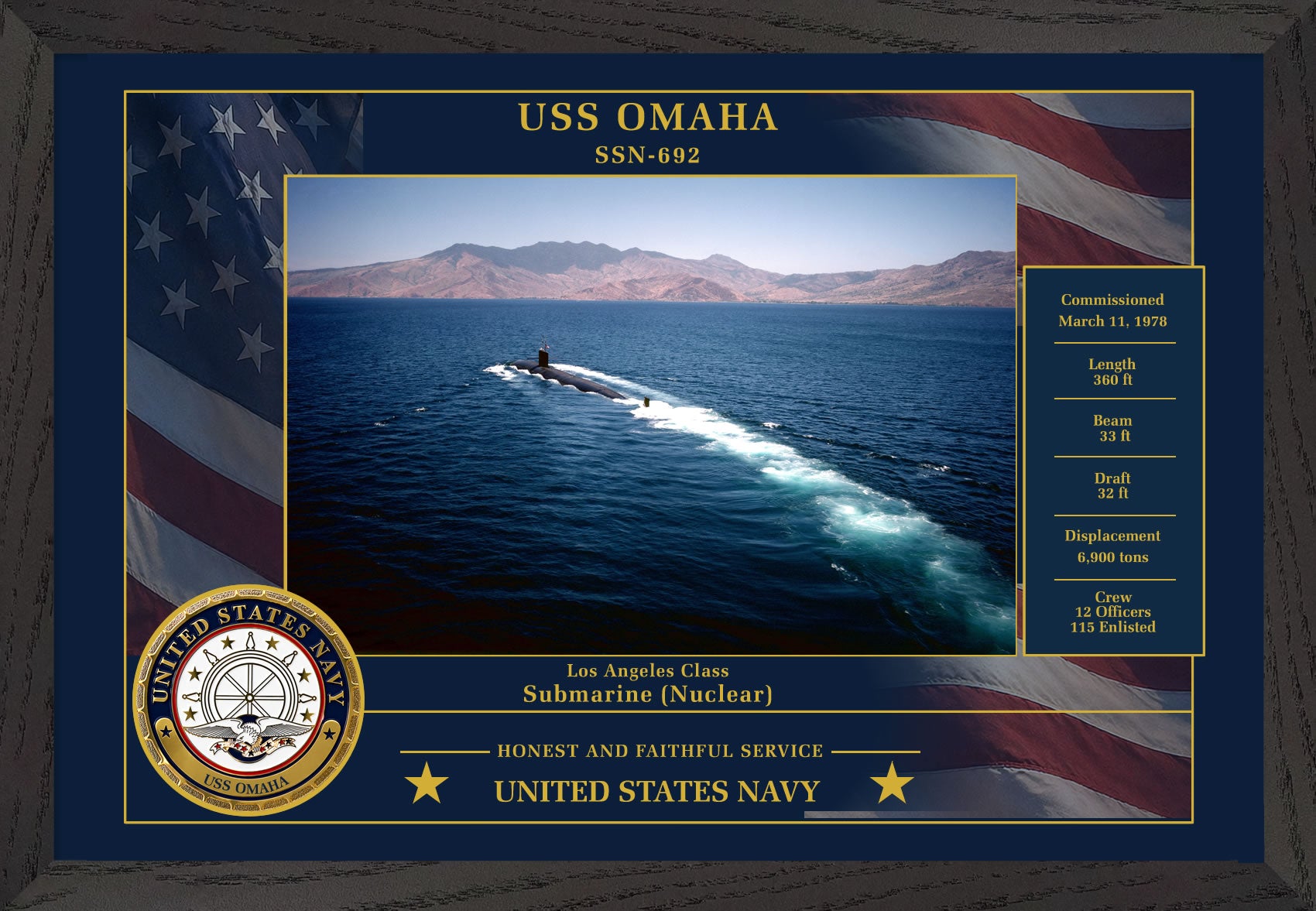 USS Omaha SSN-692 Framed Patriotic Photo