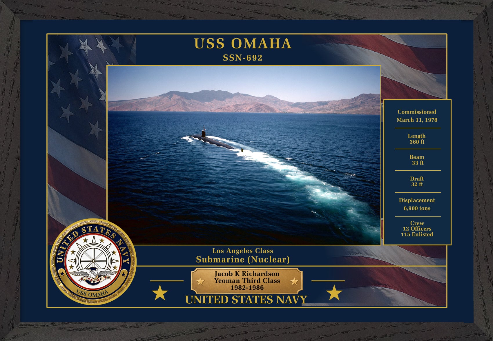 USS Omaha SSN-692 Framed Patriotic Photo