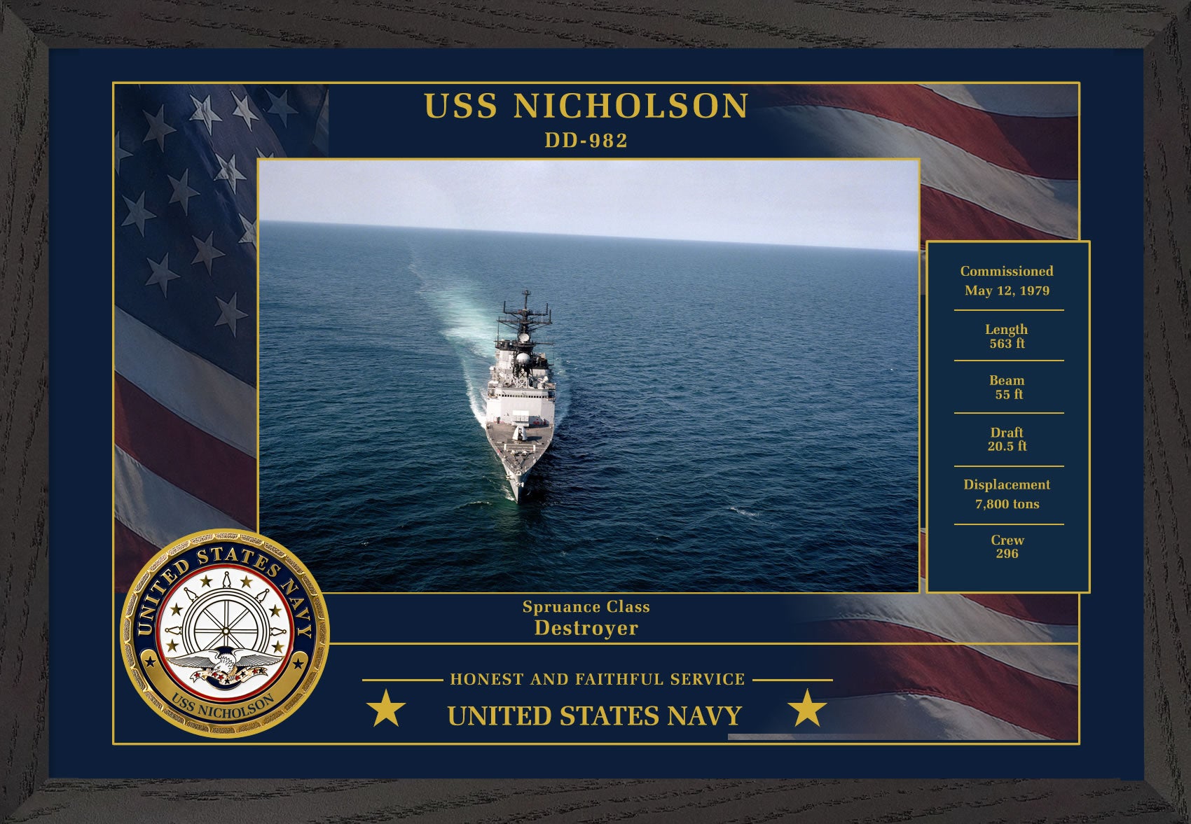 USS Nicholson DD-982 Framed Patriotic Photo