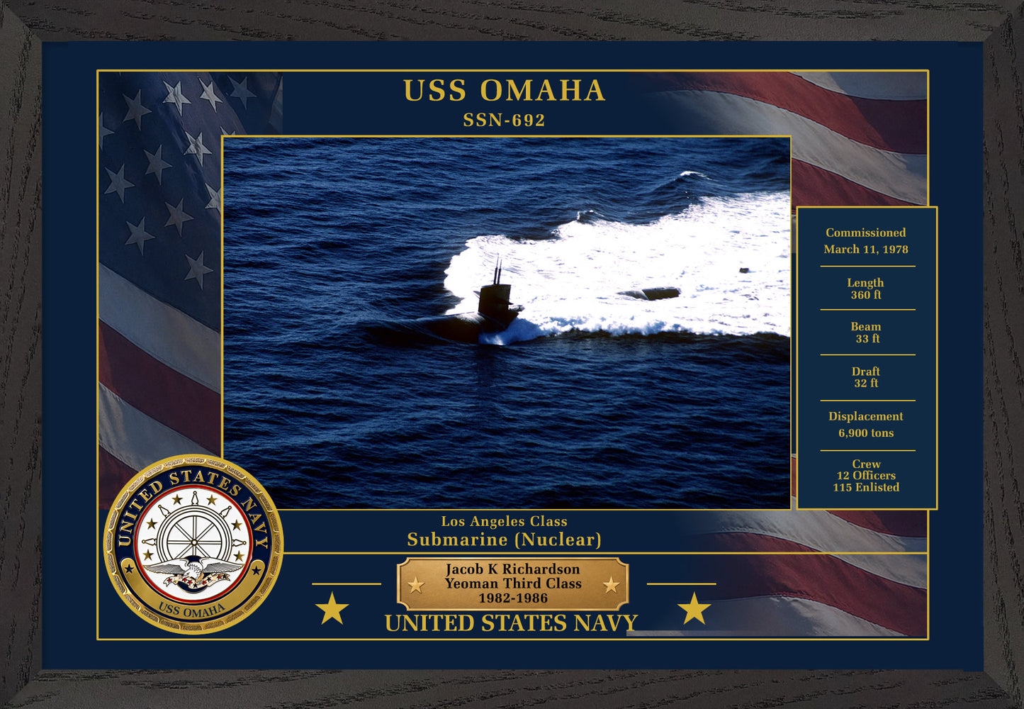 USS Omaha SSN-692 Framed Patriotic Photo