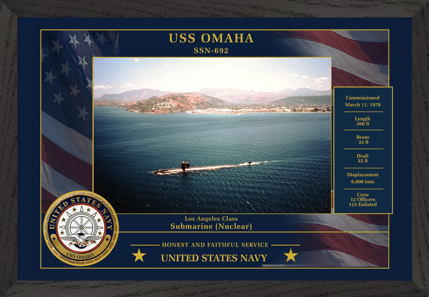 USS Omaha SSN-692 Framed Patriotic Photo