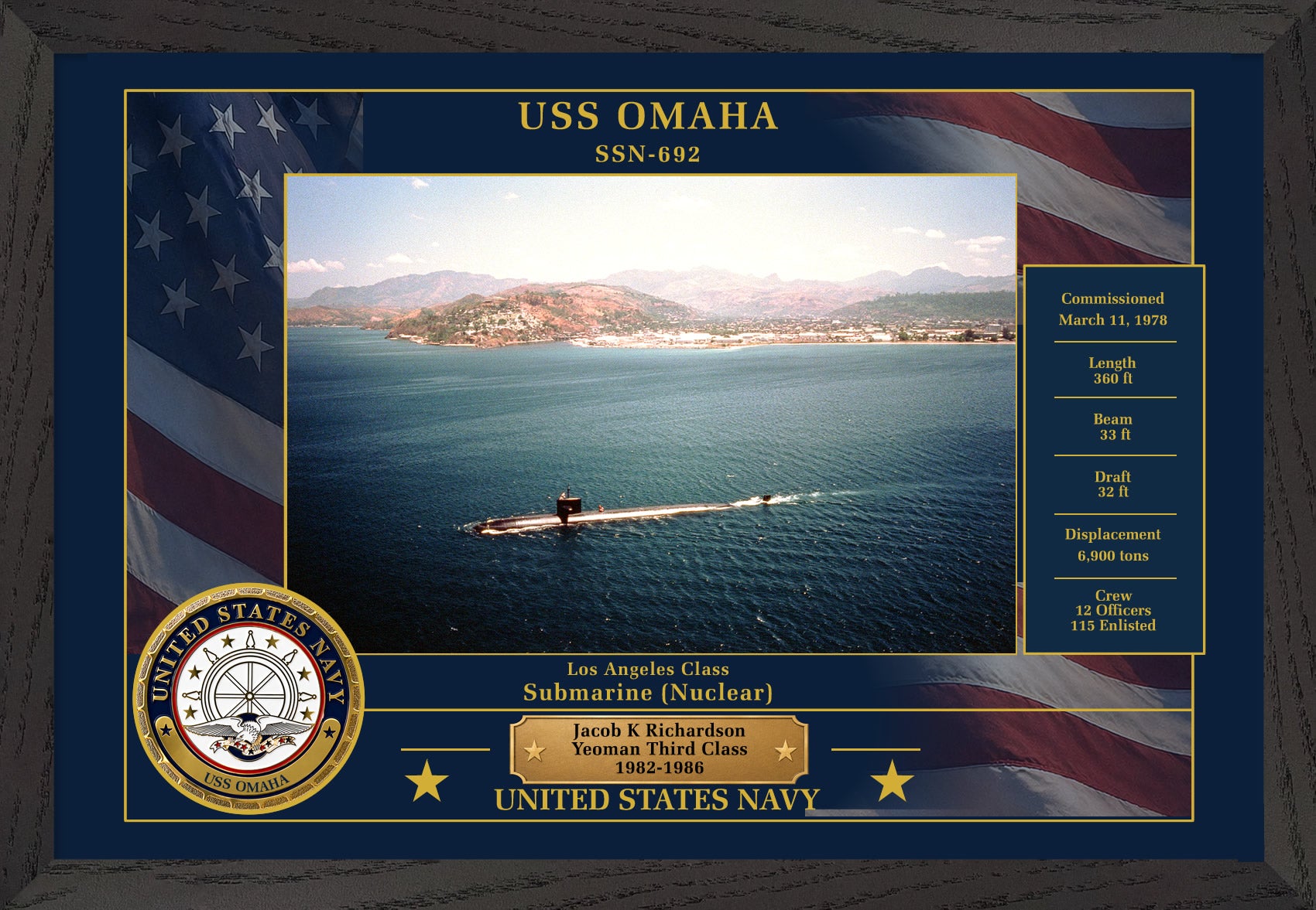 USS Omaha SSN-692 Framed Patriotic Photo